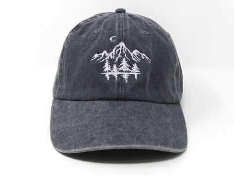 Embroidered Hats Ideas, Embroider Ideas, Mountain Hat, Burgundy Jeans, Summer Cap, Mountain Forest, Hat Embroidery, Hat Summer, Embroidered Baseball