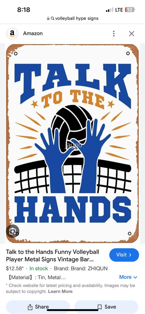 High School Volleyball Posters, Volleyball Poster Ideas, Volleyball Posters, Talk To The Hand, Volleyball Humor, Class Poster, Vintage Metal Signs, Vintage Bar, Graphic Design Poster