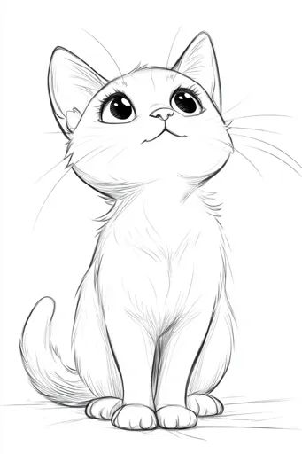 ↑↑↑ Larger size on website 🔸 The image is a simple line drawing of a cat. It is drawn in a cartoonish style, with large eyes and Very Cute Cat, Drawing Of A Cat, Cat Line Art, Simple Line Drawing, Simple Line Drawings, Curious Cat, Large Eyes, Cat Sitting, Book Page