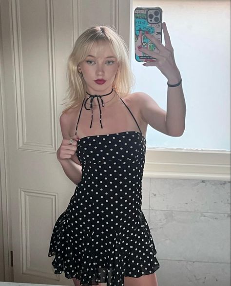 Mini Dress Black, How To Pose, Polka Dot Print, Dot Print, Polka Dot Dress, Dot Dress, Mini Black Dress, Halter Neck, Pretty Dresses