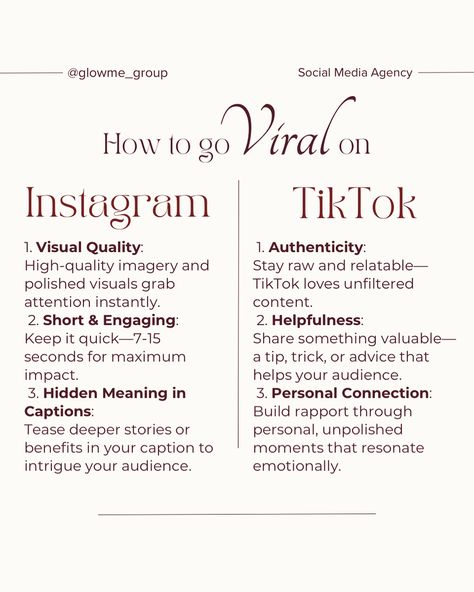 📌Save this post to make a viral-potential content every time you post! Both platforms, Instagram and TikTok, thrive on different content strategies, and understanding them will make all the difference! We prepared the key elements you need to focus on to create successful videos tailored to each. Whether it’s the polish on Instagram or authenticity on TikTok—each platform has its strengths! ✨Follow us for more insights and let’s grow your social media together! _____________ #howtogovi... How To Build Instagram Followers, How To Post On Tiktok, How To Go Viral On Instagram, Grow Your Social Media, How To Gain, Mom Life Quotes, More Followers, Content Strategy, Side Hustle