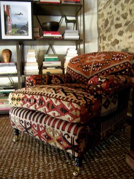 Geo Smith kilim club chair Rustic Style Furniture, Plaid Chair, Lodge Furniture, Mexico House, Garden Studio, Cabin Fever, Funky Furniture, Types Of Furniture, Chair Upholstery