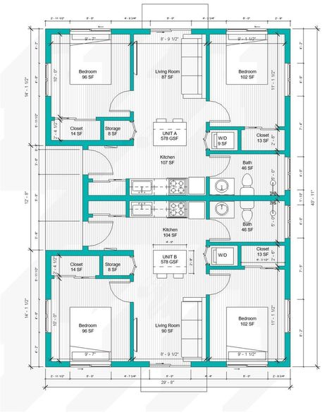 Rental Property Floor Plans, Floor Plan Cottage, Residential Plan, Cottage Build, Smallest House, Open Floor Plan Kitchen, Small Apartment Building, Duplex Floor Plans, Flex Space