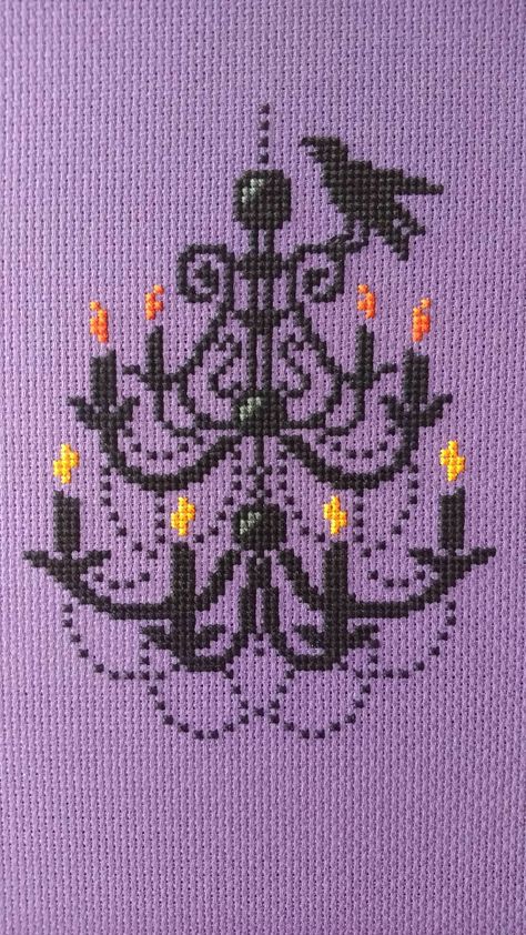 chandelier Phantom Of The Opera Cross Stitch, Monochrome Cross Stitch Patterns, Fall Cross Stitch, Stitch Halloween, Halloween Cross Stitch Patterns, Halloween Cross Stitches, Beaded Cross Stitch, Beaded Cross, Crochet Cross