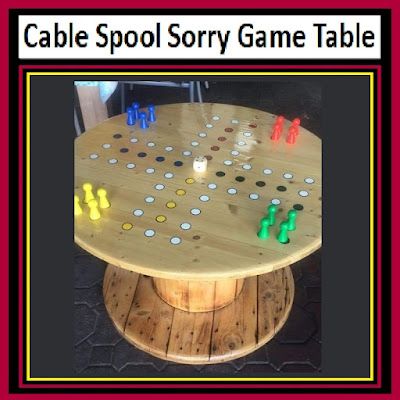 Cable Spool Sorry Game Table Cable Spool Game Tables, Wire Wheel Ideas Spool Tables, Cable Reel Ideas For Kids, Wooden Spool Patio Table, Wire Wheel Table Diy Cable Reel, Sorry Game, Birthday Candles Diy, Spool Ideas, Birthday Candle Holder