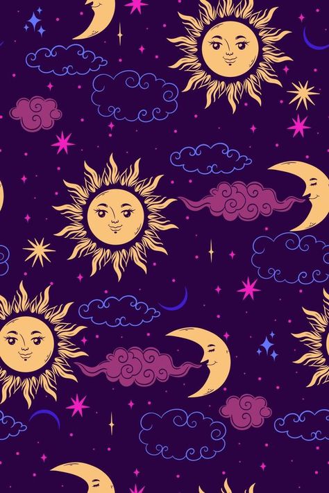 Trendy Wallpaper, Graphic Design Pattern, Star Wallpaper, Phone Wallpaper Images, Seamless Pattern Vector, Pattern Vector, Cool Backgrounds, Sun And Moon, Art Journal Pages