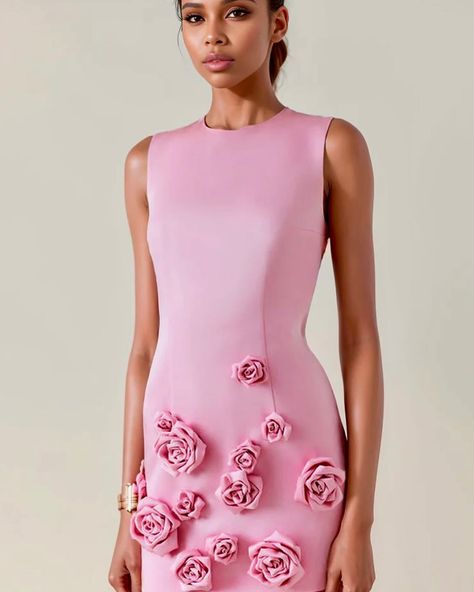 🌸 Spring Fashion for You ! 20% Off Code F0HCDVBJKD0W 😍 Shop Now: https://www.beststuffngear.com/collections/runway-fashion Rose Applique, Short Party Dress, Flower Shorts, 3d Rose, Kawaii Style, Fitted Mini Dress, Neckline Designs, Feminine Design, Pink Mini Dresses