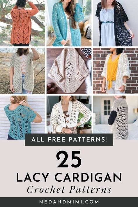 Explore this list of 25 Free Lacy Cardigan Crochet Patterns to add a touch of elegance to your wardrobe. Perfect as a stylish overlay for jeans and a tee or as a chic beach cover-up, these lace cardigan crochet patterns blend beauty with versatility. Enjoy the quick crafting process thanks to the openwork stitches. Suitable for all skill levels, this compilation offers everything from lightweight crochet cardigans to intricate lacy designs. Lacy Cardigan, Angel Stitch, Scrap Yarn Crochet, Cardigan Crochet, Lace Cardigan, Crochet Cardigan Pattern, Shawl Crochet Pattern, Crochet Stitches Patterns, Crochet Square