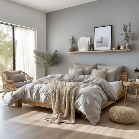 Tan And Gray Bedroom, Scandinavian Bedroom Design, Apartment Design Inspiration, Light Gray Bedroom, Scandinavian Design Bedroom, Luxury Bedroom Decor, Cosy Bedroom, Oak Bedroom, Scandinavian Bedroom