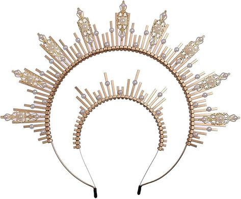 Amazon.com: BLESSUME Gold Spike Halo Crown Headpiece NYLON ZIP TIE Wedding Bride Hair Band Tiara : Clothing, Shoes & Jewelry Wedding Bride Hair, Tiara Black, Biblically Accurate, Crown Headpiece, Halo Crown, Bride Hair, Zip Ties, Headpiece Wedding, Bride Hairstyles