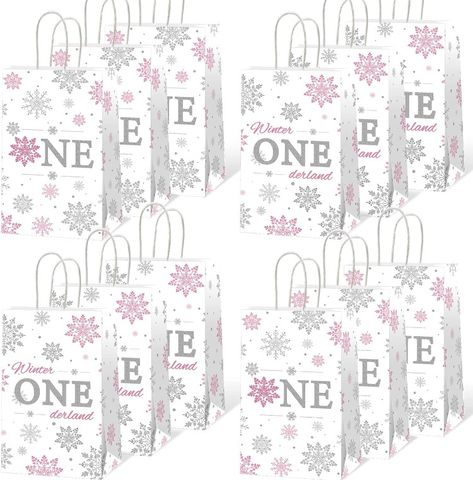 Winter Onederland Gift Bags Snowflake1st Bags First Birthday Party Supplies for Baby Girls Silver&Pink One Birthday Goodie Bags Snowflake Treat Bags for Baby Shower Kids Birthday Party Decorations Winter Birthday Themes, Winter Onederland Party Girl, Pink First Birthday, Winter Onederland Birthday Party, Kids Birthday Party Decoration, Winter Onederland Party, Birthday Goodie Bags, Onederland Birthday Party, Winter Onederland Birthday