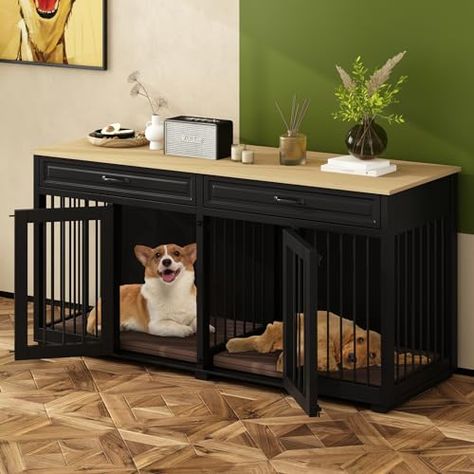 Large Dog Crate Furniture, Kennel Furniture, Double Dog Crate, Small Dog Crate, Dog Pens, Wooden Dog Kennels, Wooden Dog Crate, Dogs Black, Dog Crates