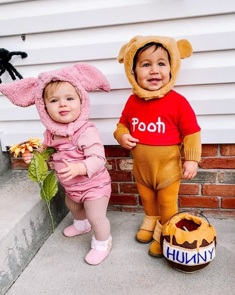 Infant Winnie The Pooh Costume, Siblings Matching Halloween Costumes, Pooh And Piglet Halloween Costumes, Halloween Sibling Costumes For 3, Pooh Bear And Piglet Costumes, 4 Sibling Halloween Costumes, Toddler Piglet Costume, Unique Sibling Halloween Costumes, Pooh Bear Family Costume