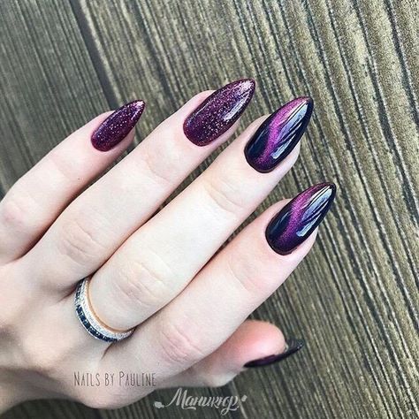 Almond Shape Eye Makeup, Trendy Nails Almond, Manicured Nails, Violet Nails, Images Beautiful, Nails Beautiful, Acrylic Nail Shapes, Amazing Nails, Eye Nails