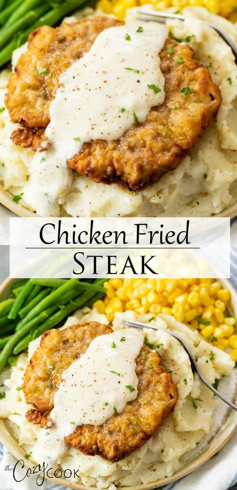 Chicken Fried Steak Easy, Chicken Fried Steak Recipe, Fried Steak Recipes, Night Dinner Recipes, Country Fried Steak, Cube Steak Recipes, White Gravy, Fried Steak, Steak Frites