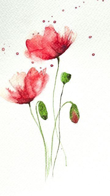 Poppy Watercolor Painting Simple, Watercolor Art Poppies, Watercolour Poppies Simple, Poppy Watercolour Painting, Watercolor Poppy Flower, Watercolor Poppies Tutorial, Water Colour Poppy, Watercolours Flowers, Watercolour Poppies