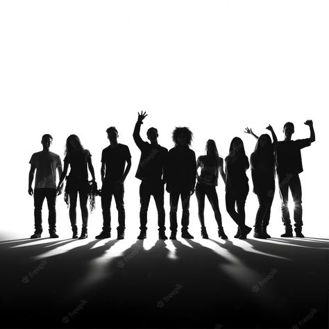 Premium AI Image | black silhouette of a fun group of people posing People Posing, Black Figure, People Poses, Friends Image, Fun Group, Black Silhouette, Group Of People, La Face, Black N White Images