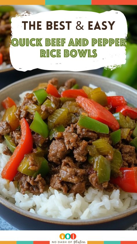 Quick Beef and Pepper Rice Bowls Beef Pepper Rice Bowl, Recipes With Ground Beef And Peppers, Beef And Pepper Rice Bowl, Ground Beef And Peppers Recipe, Pepper Steak And Rice, Rice Bowls Healthy, Pepper Rice, Steak And Rice, Dinner Simple