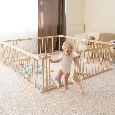 https://amzn.to/3E0x4RL Wooden Baby Gate, Play Area Indoor, Wooden Baby Gates, Playpen Baby, Baby Play Areas, Baby Play Yard, Baby Playpen, Baby Gate, Baby Gates