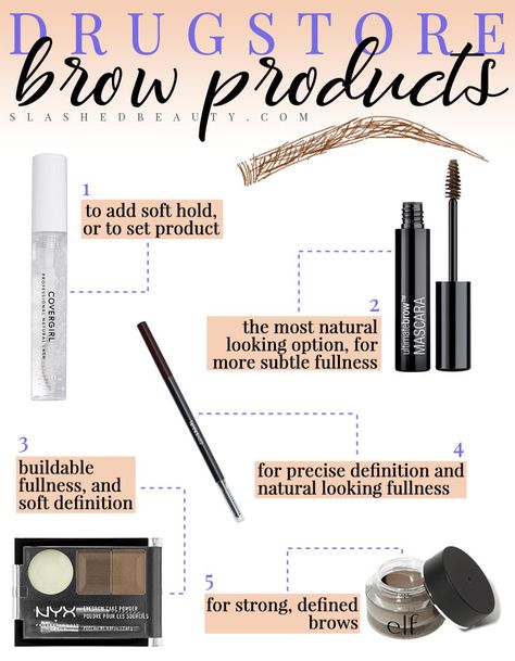 Which brow product is best for your brow style? Check out the best drugstore brow products depending on your preferred brow look. | Slashed Beauty Best Products For Eyebrows, Best Drugstore Eyebrow Products, Makeup Products Eyebrow, Drugstore Brow Products, Best Drugstore Brow Products, Best Drugstore Eyebrow Gel, Drugstore Brow Gel, Best Drugstore Brow Gel, Brow Makeup Products