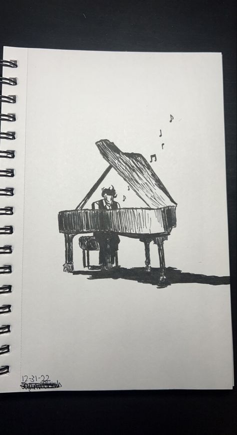 Piano Drawings Aesthetic, Piano Playing Drawing, Person Playing Piano Drawing, Art Sketches Music, Man Playing Piano Drawing, Playing Piano Drawing Reference, Two People Playing Piano, Playing Piano Sketch, Piano Drawing Reference