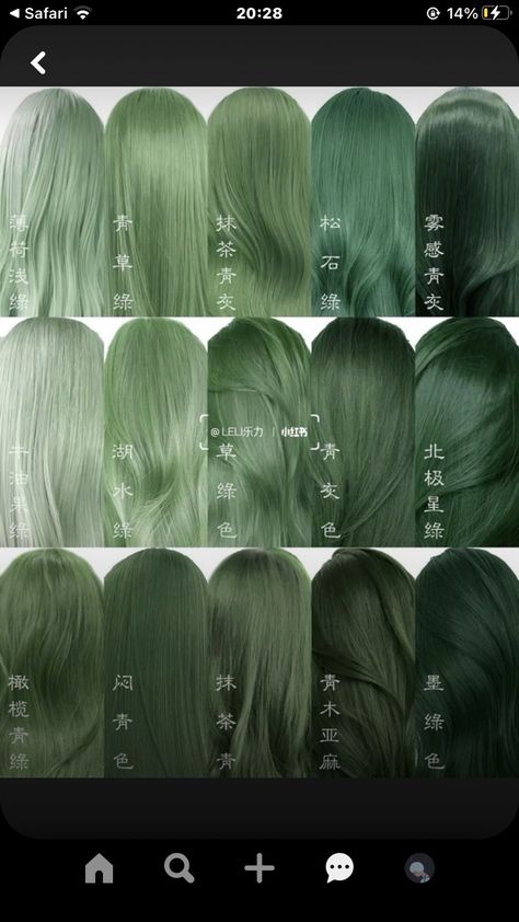 Green Hair With Blonde Highlights, Matcha Green Hair Color, Muted Green Hair, Olive Color Hair, Matcha Green Hair, Army Green Hair, Emerald Green Hair Color, Ash Green Hair Color, Olive Hair Colour