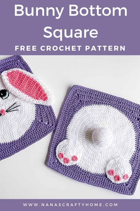 The Bunny Behind Square is a free crochet pattern by Nana's Crafty Home. This adorable bunny's behind is quick and easy! Works up to a large 14" square perfect for blankets, pillow and more! Easter Applique Patterns, Large Crochet Square, Crochet Stitch Pattern, Crochet Blanket Tutorial, Crochet Socks Pattern, Blanket Scarves, Granny Square Crochet Patterns Free, Crochet Christmas Gifts, Crochet Bunny Pattern