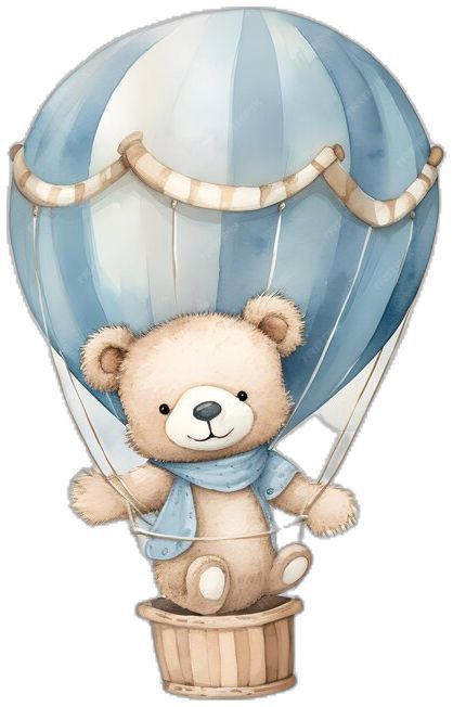 Teddy In Hot Air Balloon, Cute Bear Watercolor, Hot Air Balloon Teddy Bear, Bear Hot Air Balloon, Teddy Bear Balloon, Blue Hot Air Balloon, Baby Boy Balloons, Baby Boy Bear, Baby Boy Decorations