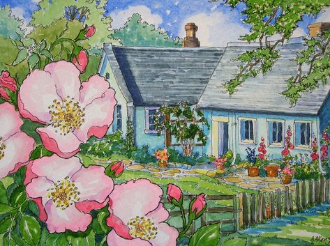 Houses Artwork, Alida Akers, Book Cottage, Art Deco Cottage, Cottage Illustration, Storybook House, Art Houses, Storybook Art, Storybook Cottage