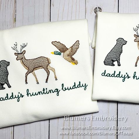 Hunting Deer Dog Hunting Tattoo, Personalized Hunting Gifts, Hunting Embroidery Designs, Hunting Embroidery, Hunting Cross Stitch, T Shirt Bodysuit, Hunting Onesie, Embroidered T Shirt, Duck Hunting Shirts