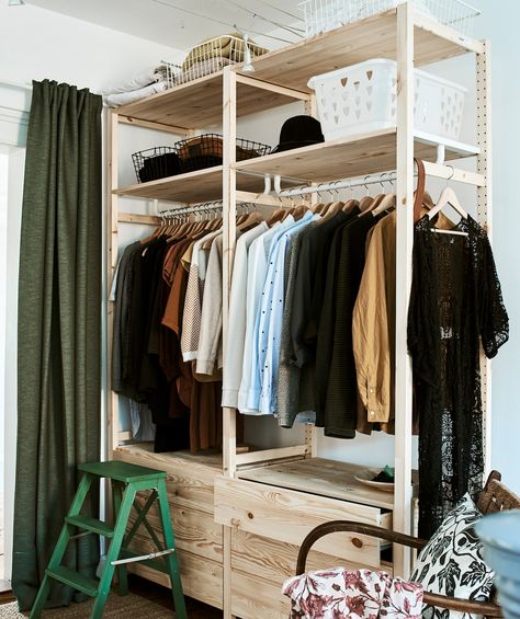 Inside the apartment of an eco-conscious minimalist - IKEA Armoire Ikea, Modern Scandinavian Furniture, Ikea Inspiration, Ikea Wardrobe, Ikea Ivar, Open Wardrobe, Open Closet, Space Planning, New Room