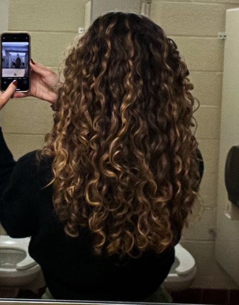 Curly Hair Dark Roots Light Ends, Dark Brown Hair Color Ideas Summer, Highlights And Lowlights On Brown Hair, Curly Lowlights, Curly Highlights Caramel, Lowlights Curly Hair, How To Lighten Brown Hair, Curly Hair Lowlights, Caramel Highlights Curly Hair