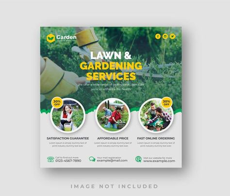 Lawn garden or landscaping care service ... | Premium Vector #Freepik #vector #facebook Garden Poster Design, Landscape Business, Garden Poster, Social Media Post Template, Garden Services, Canva Elements, Creative Gardening, Social Media Design Inspiration, Social Ads