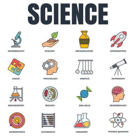 Set of Science icon logo vector illustration. biology, chemistry, Neurobiology, physics, microbiology, logics, astronomy and more pack symbol template for graphic and web design collection Biology Symbols, Science Logo Design, Science Symbols, Museum Logo, Science Icons, Science Camp, Career Counseling, Science Biology, Logo Illustration