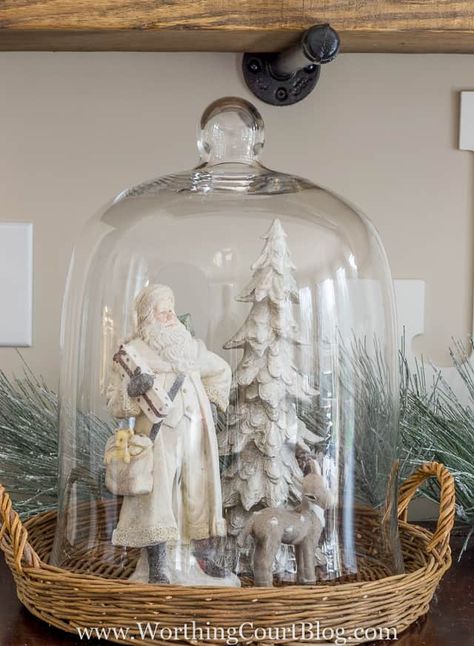 New Shelves In My Kitchen All Decked Out For Christmas - Worthing Court Christmas Shelves, Glass Cloche Decor, Christmas Cloche, Vintage Christmas Diy, Cloche Decor, Christmas Antique, Glass Menagerie, Christmas Vignettes, Rustic Holiday Decor