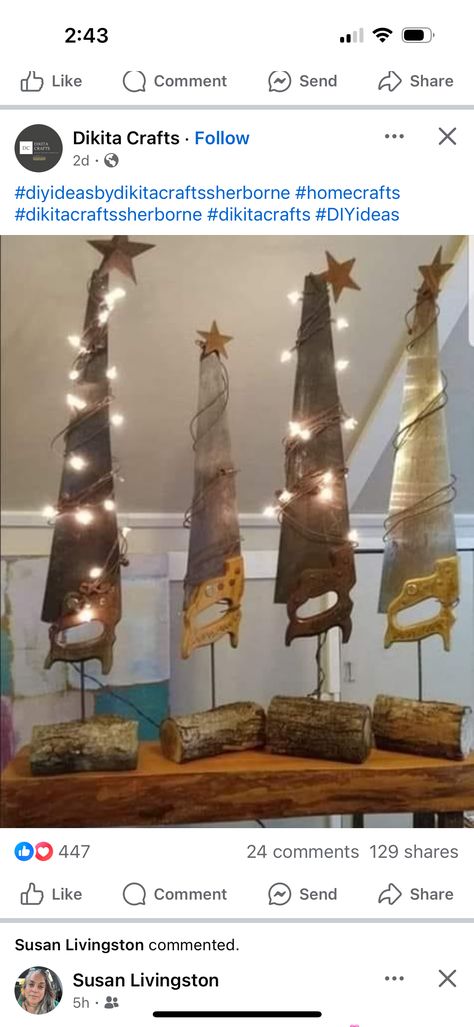 Christmas Tree Saw Blades, Old Hand Saw Christmas Tree, Repurposed Hand Saw, Handsaw Christmas Tree, Old Saws Ideas Diy Projects, Old Hand Saw Ideas Projects, Hand Saw Christmas Tree, Old Saw Blades Ideas, Saw Christmas Tree