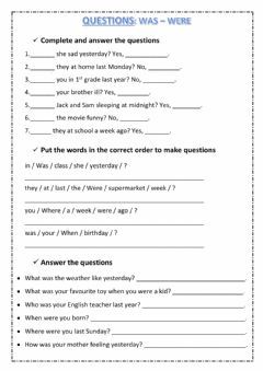 Was Were Worksheet For Class 1, Was Were Questions Worksheet, Wh Question Worksheet, Who Whom Whose Worksheet, Esl Question Words Worksheet, 2nd Semester, Plural Nouns, Animal Sounds, Simple Sentences