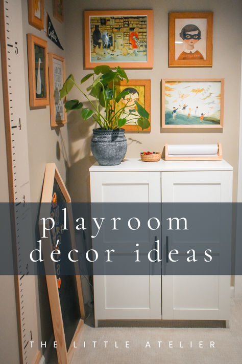 children's playroom art gallery wall Basement Kids Playroom, Finished Basement Playroom, Basement Playroom Ideas, Playroom Decor Ideas, Redesign Ideas, Modern Decor Ideas, Basement Playroom, Playroom Ideas, Finished Basement