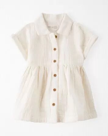 Organic & Sustainable Clothes for Baby, Toddler & Women | Little Planet | Carter's Cotton Gauze Dress, Baby Girl Shorts, Gauze Dress, Dress Shirt Sleeves, Carters Baby, Button Front Dress, Toddler Boy Outfits, Kids Outfits Girls, White Shirt Dress