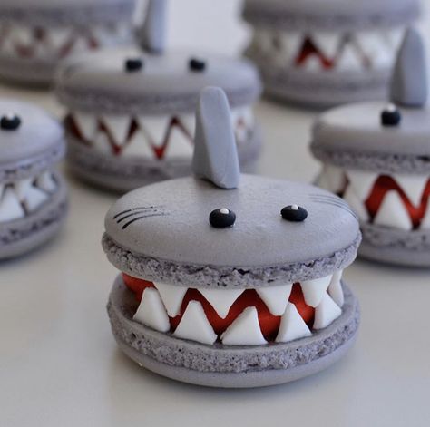 Shark Macarons, Shark Desserts, Shark Treats, Shark Week Recipes, Mark Birthday, Shark Cakes, Shark Things, Shark Birthday Cake, Shark Themed Birthday