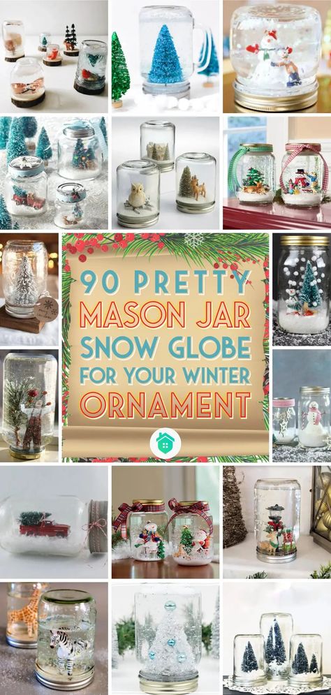 Easy Snow Globes, Snow Globe Mason Jar, Mason Jar Snow Globe, Diy Christmas Crafts To Sell, Holiday Snow Globe, Snowman Snow Globe, Gold Mason Jars, Snow Globe Crafts, Jars Snow