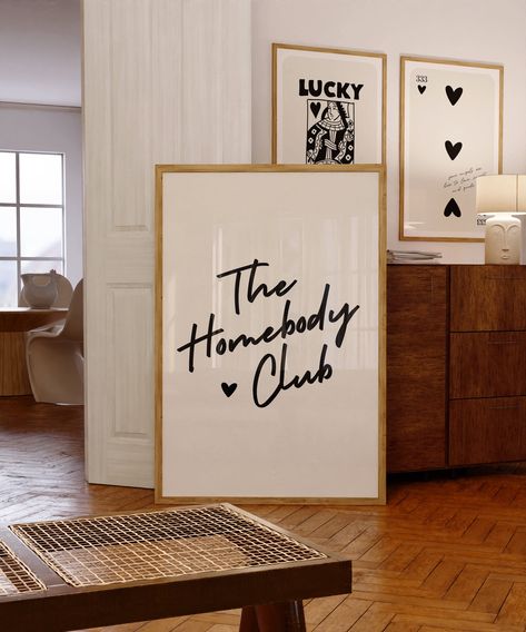 The Homebody Club Print Trendy Wall Art Prints Neutral Wall Decor Trendy Printable Art Living Room Decor Bar Cart Art Digital Prints - Etsy Bar Themed Living Room, Cool Living Room Artwork, Apartment Living Room Artwork, Signs Above Tv Living Rooms, Simple College Living Room, Neutral Bathroom Wall Art, Soft Apartment Decor, Neutral Boho Apartment, Cozy Room Wall Decor