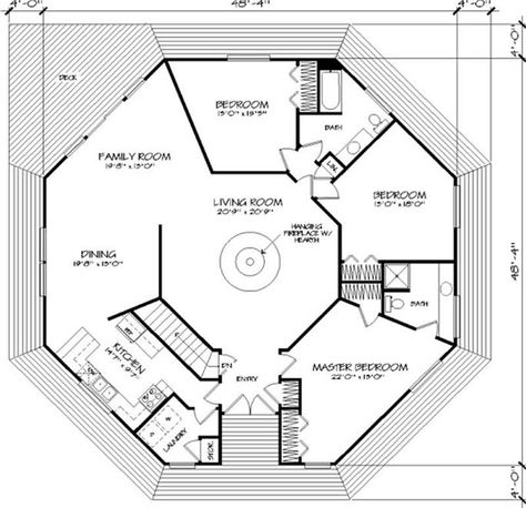 Floor Plan First Story Dome House Plans, Geometric House, Hexagon House, Round Homes, Beach Style House Plans, Beach Style House, Round House Plans, Coastal Homes Plans, Octagon House