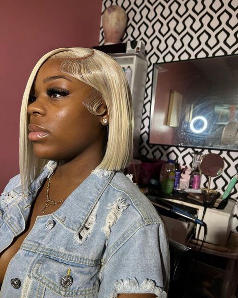 613 Blonde Bob Black Women, Blonde Closure Bob, Blonde Bob Wig Install, Closure Sew In Bob Side Part, Blonde Bob Side Part Black Women, Side Part 613 Bob, Ash Blonde Hairstyles For Black Women, Bob Hairstyles Frontal, Side Part Bob Lace Frontal