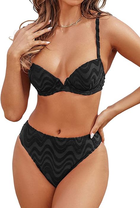 Amazon.com: CUPSHE X STASSIE Women Swimsuit Bikini Set Two Piece Bathing Suit High Waisted Push Up Cheeky Bottom Water Ripple Print, M Black : Clothing, Shoes & Jewelry Two Piece Bathing Suit, High Waisted Bathing Suits, Black Bathing Suits, Women Swimsuit, Water Ripples, Black Clothing, Summer Ready, Women Swimsuits, Bathing Suit