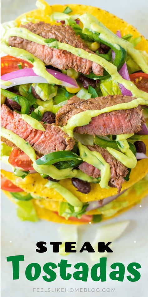 Steak Tostadas, Tostada Salad, Grilled Tuna Steak, Seasoned Steak, Grilled Tuna Steaks, Avocado Lime Dressing, Tuna Steak, Grilled Tuna, Tuna Steaks