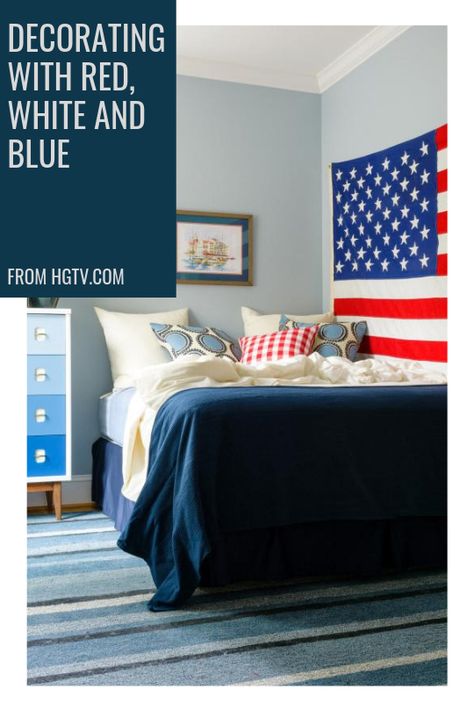 Patriotic Bedroom Ideas, Red White And Blue Bedroom, Patriotic Bedroom, Bedroom Wall Paint Colors, Dream Dorm Room, Patriotic Diy, Blue Color Palette, American Gifts, Guest Bedroom Decor