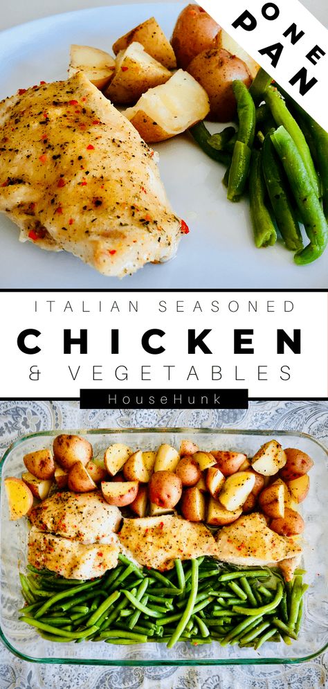 Sheet Pan Italian Seasoned Chicken and Vegetables - House Hunk Roasted Chicken Sheet Pan Dinner, Best Sheet Pan Chicken, Chicken Sheet Pan Dinner Italian Seasoning, Chicken And Vegetable Recipes One Pan, Sheet Pan Italian Chicken And Veggies, Cookie Sheet Chicken And Veggies, Easy 1 Pan Meals, Chicken Sausage Veggie Sheet Pan, Italian Sheet Pan Dinner