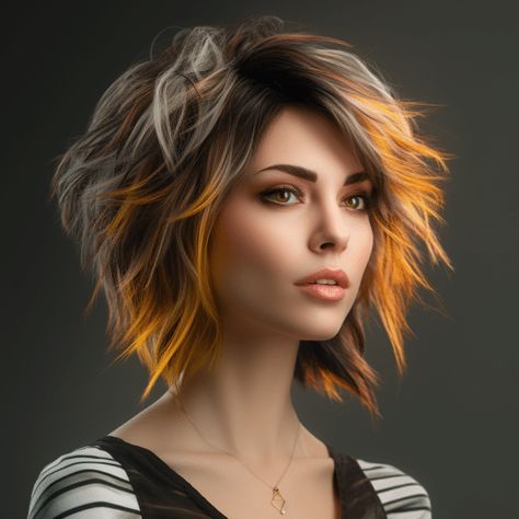 75 Trending Shag Haircut Ideas for This Year Fun Haircolor, Shag Haircut Ideas, Bob Hairstyle Ideas, Cute Bob Hairstyles, Funky Hair, Hair Pics, Messy Haircut, Cute Bob, Creative Hair