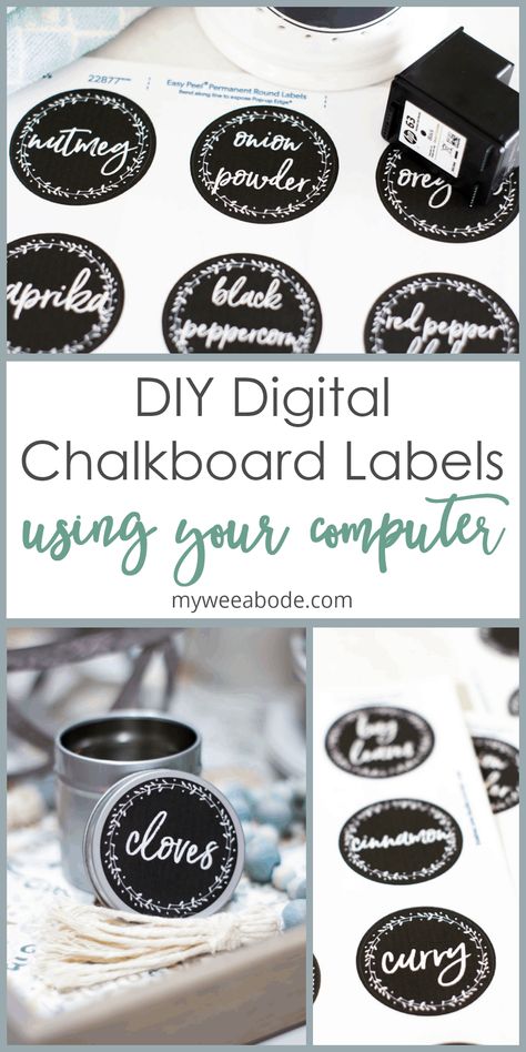 Creating digital chalkboard labels is fun, fast, and easy! Learn how to make any kind of labels for your organizing needs using your computer and home printer! Great for pantry organization, closet organizing, cupboard and cabinet organizing, too! #myweeabode #organizingsolutions #labels #diylabels #storagesolutions How To Make Chalkboard, Magnetic Spice Tins, Make A Chalkboard, Typography Design Font, Chalkboard Fonts, Herb Lubalin, Organization Closet, Label Shapes, Storage Labels